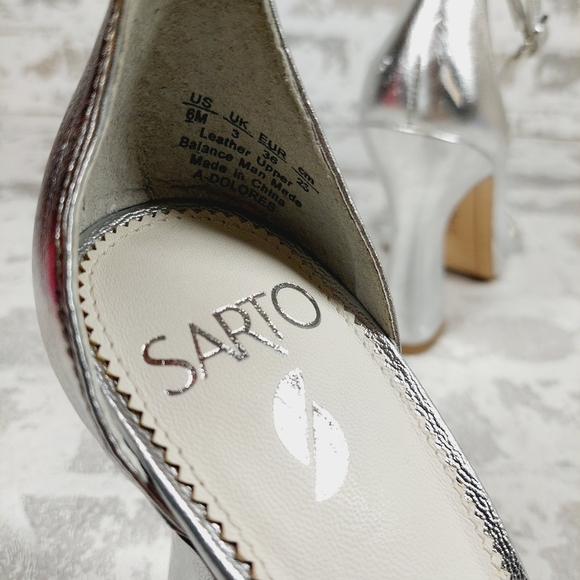 New Franco Sarto Silver Leather Ankle Strap Heeled Sandal B547 - Picture 10 of 11